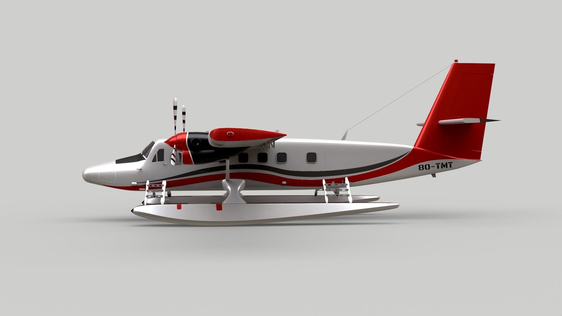 DHC 6 Twin Otter Sea Plane Low-poly 3D model_2