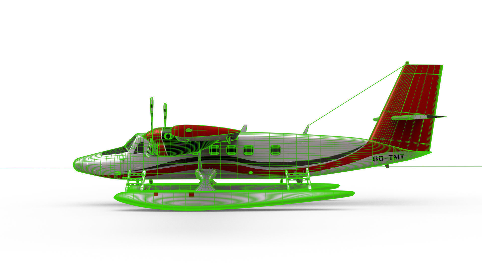 DHC 6 Twin Otter Sea Plane Low-poly 3D model_6