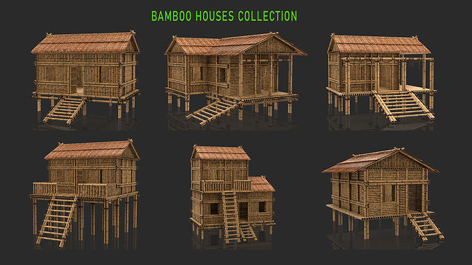 Bamboo Houses Collection - Jungle Hut 6 Model 3D Model Pack 2