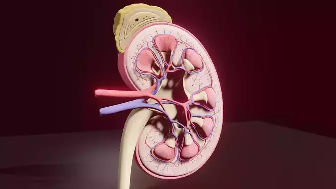 3D Printable Human Kidney Anatomy Cross-Section - Fully Textured 3D print model