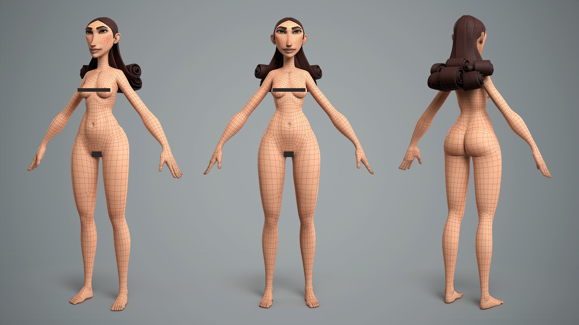 Cartoon female character Livia base mesh Low-poly 3D model_7