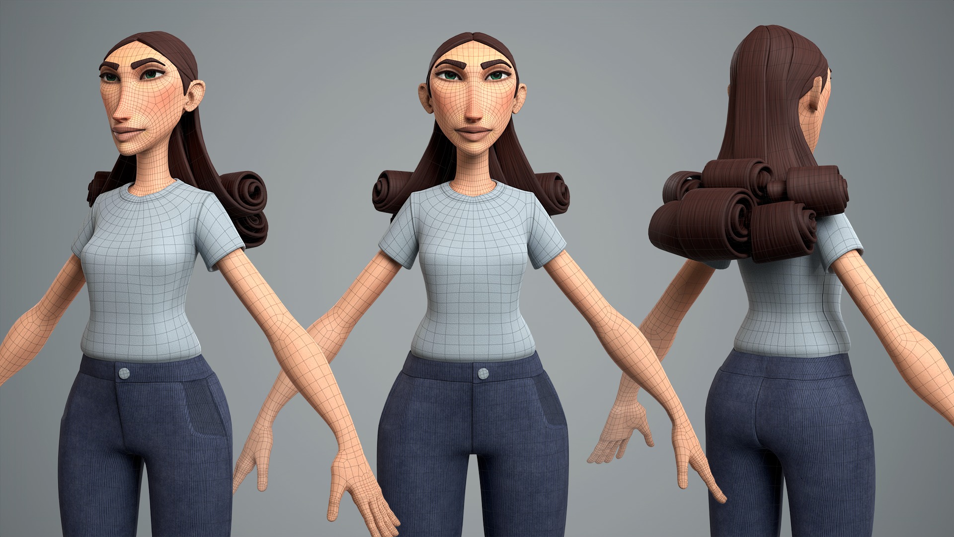 Cartoon female character Livia base mesh Low-poly 3D model_9