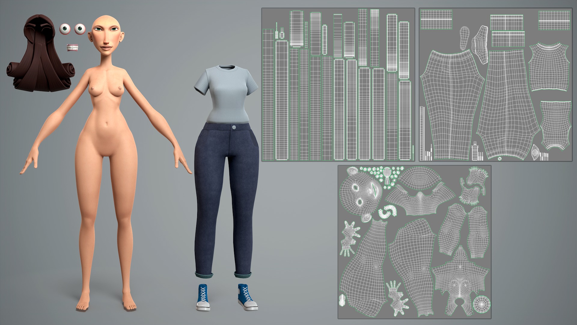 Cartoon female character Livia base mesh Low-poly 3D model_12