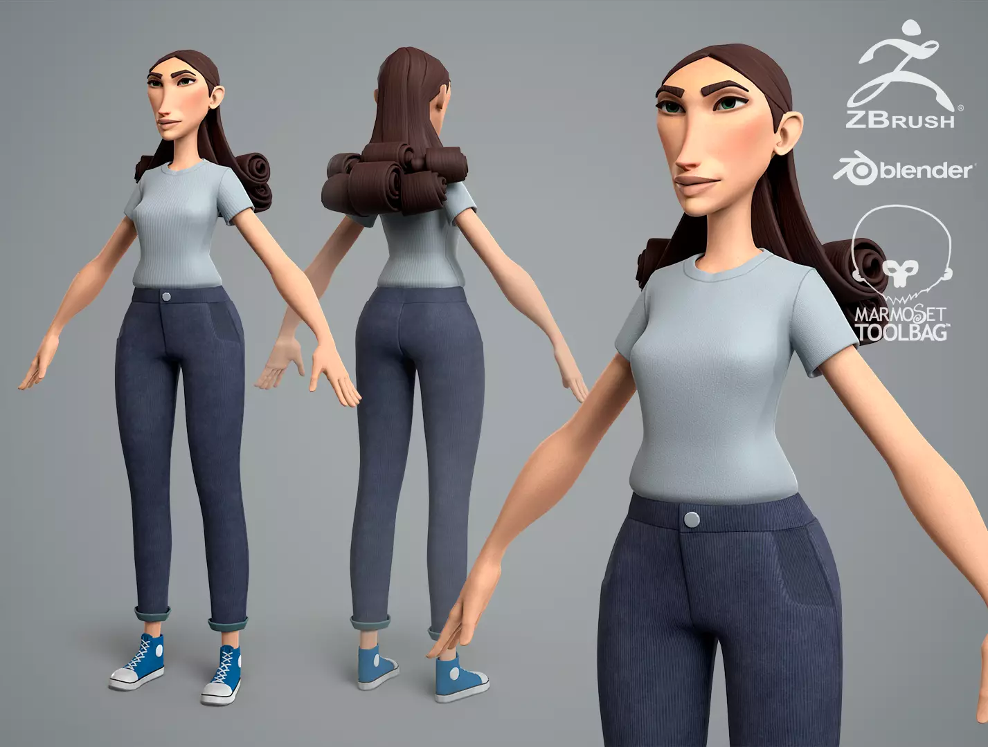 Cartoon female character Livia base mesh Low-poly 3D model_0