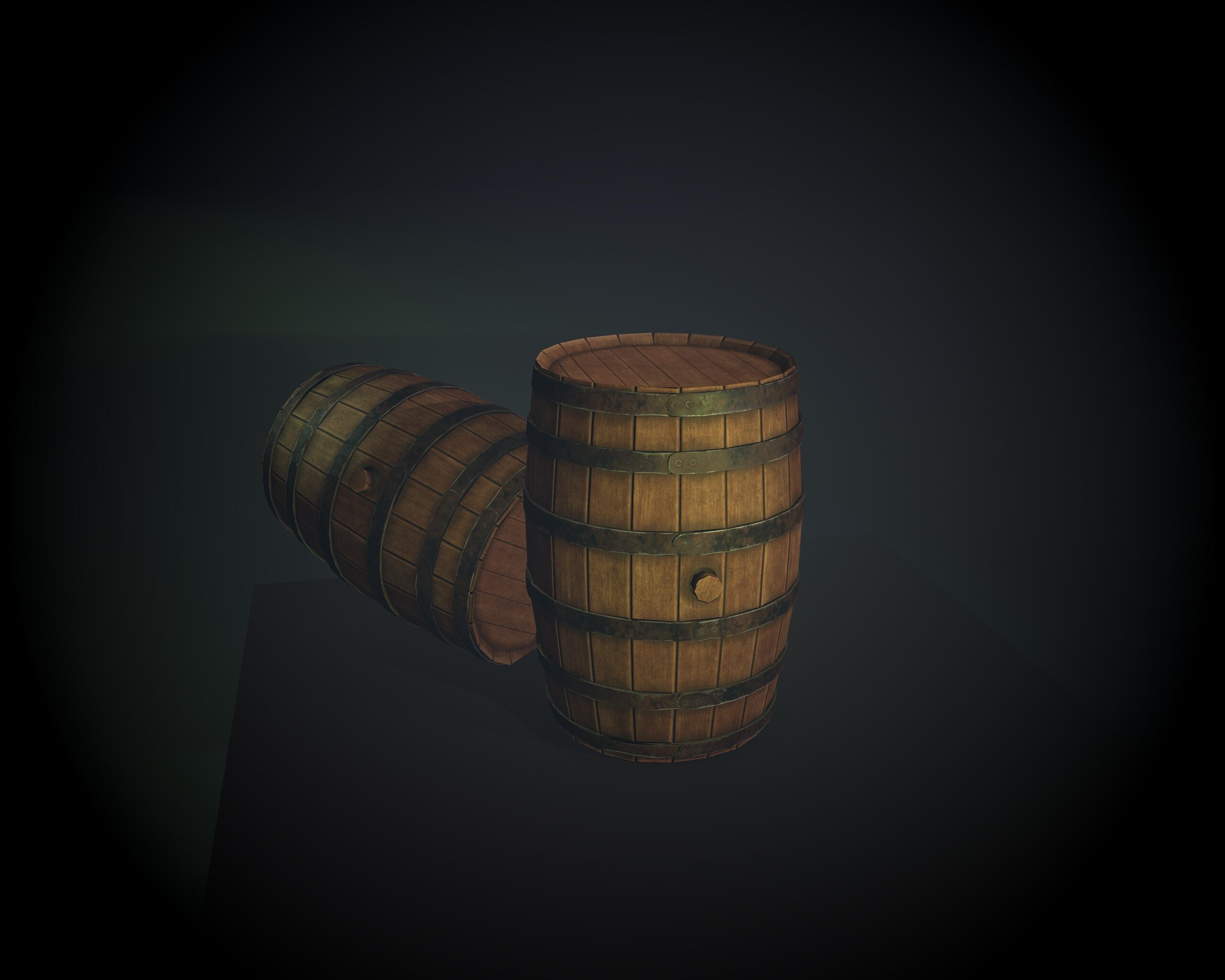 wooden barrel with unique texture of wood Low-poly 3D model_1