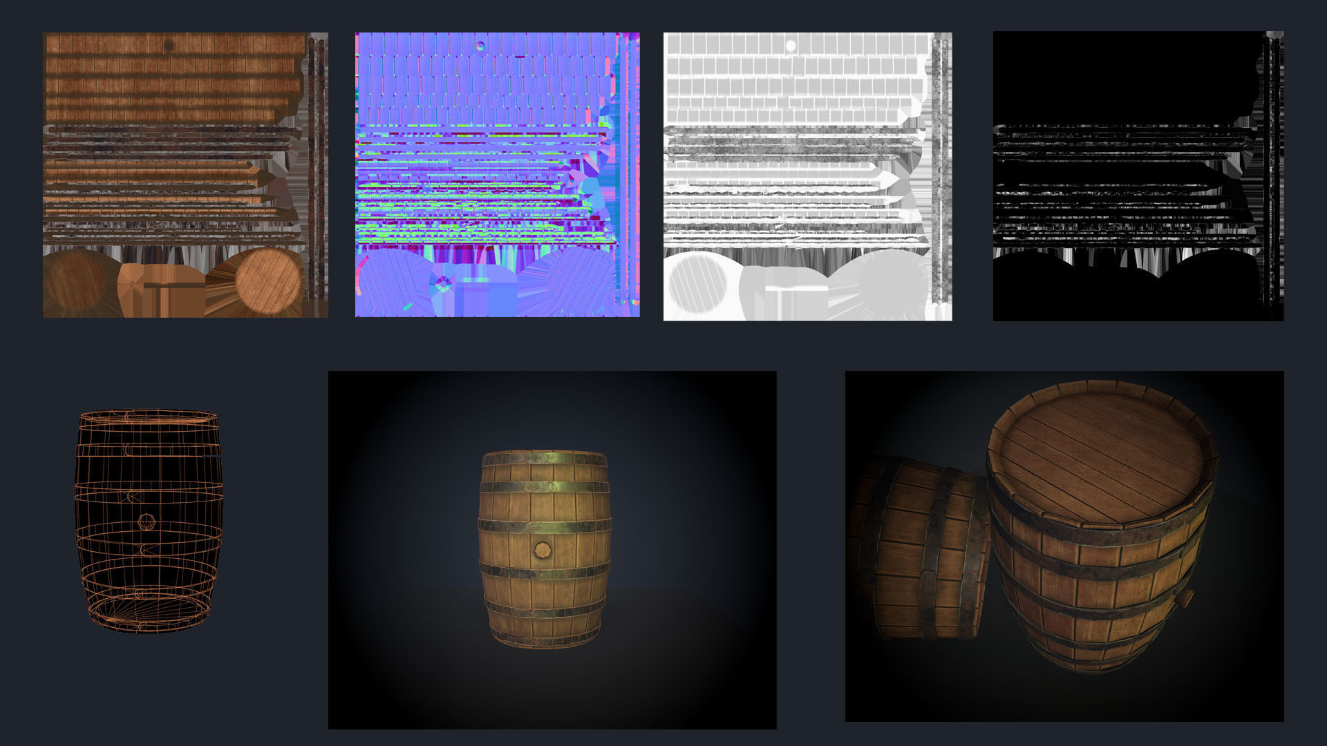 wooden barrel with unique texture of wood Low-poly 3D model_4