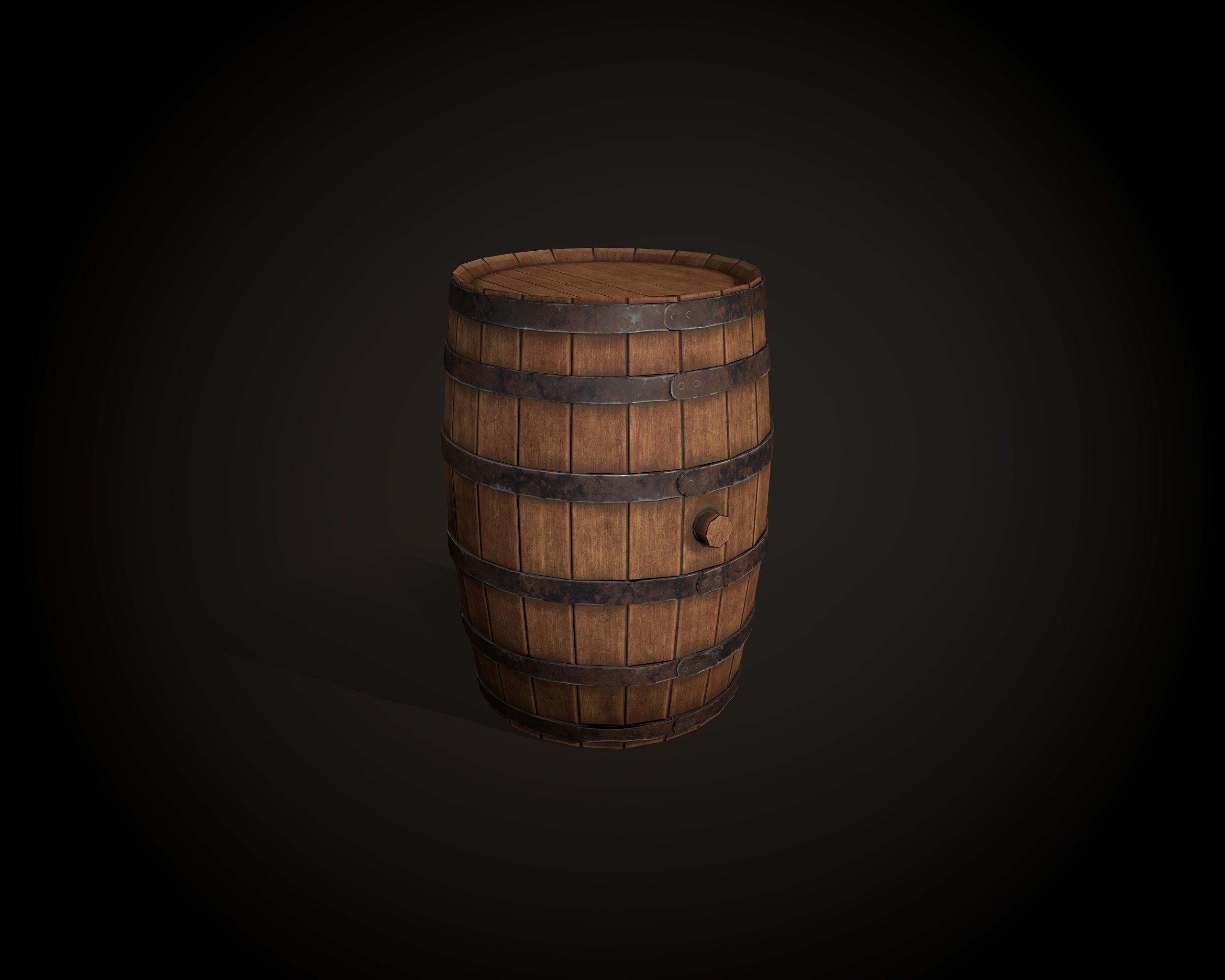 wooden barrel with unique texture of wood Low-poly 3D model_2