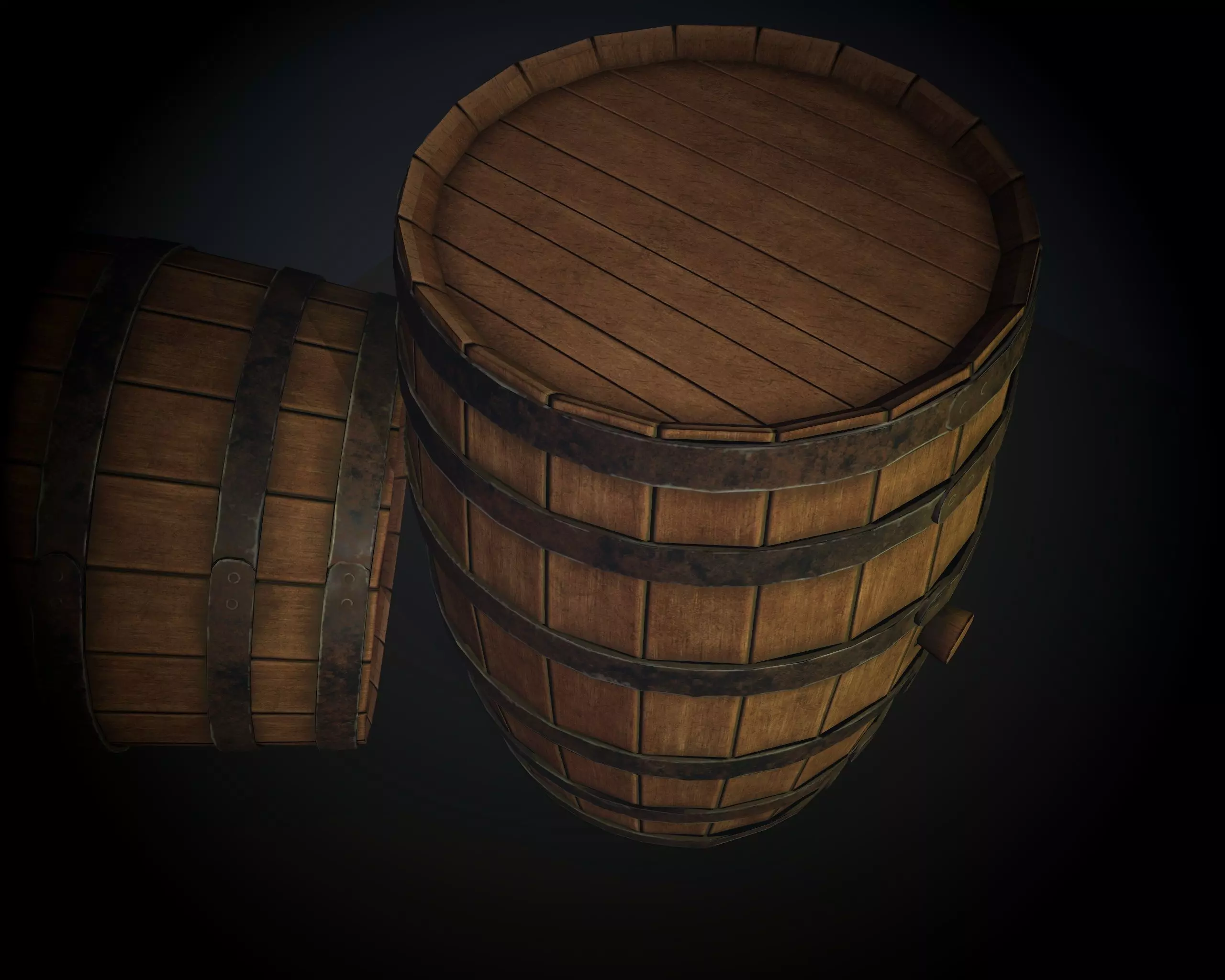 wooden barrel with unique texture of wood Low-poly 3D model_0