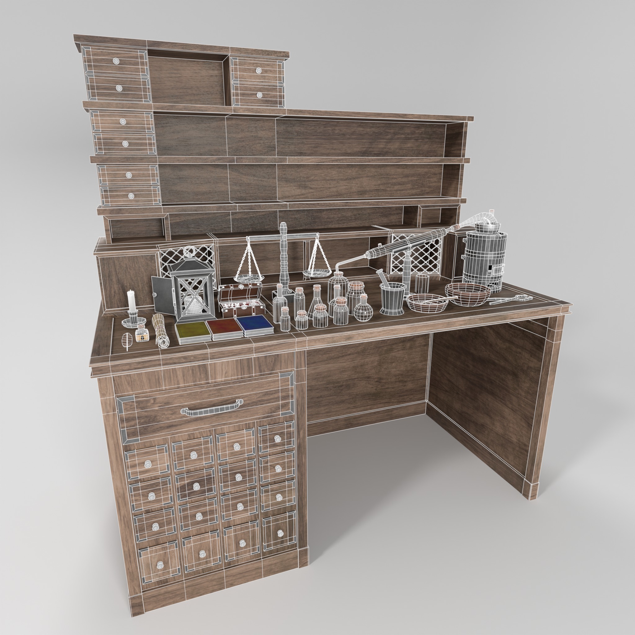 Medieval Alchemist Set Free low-poly 3D model_5