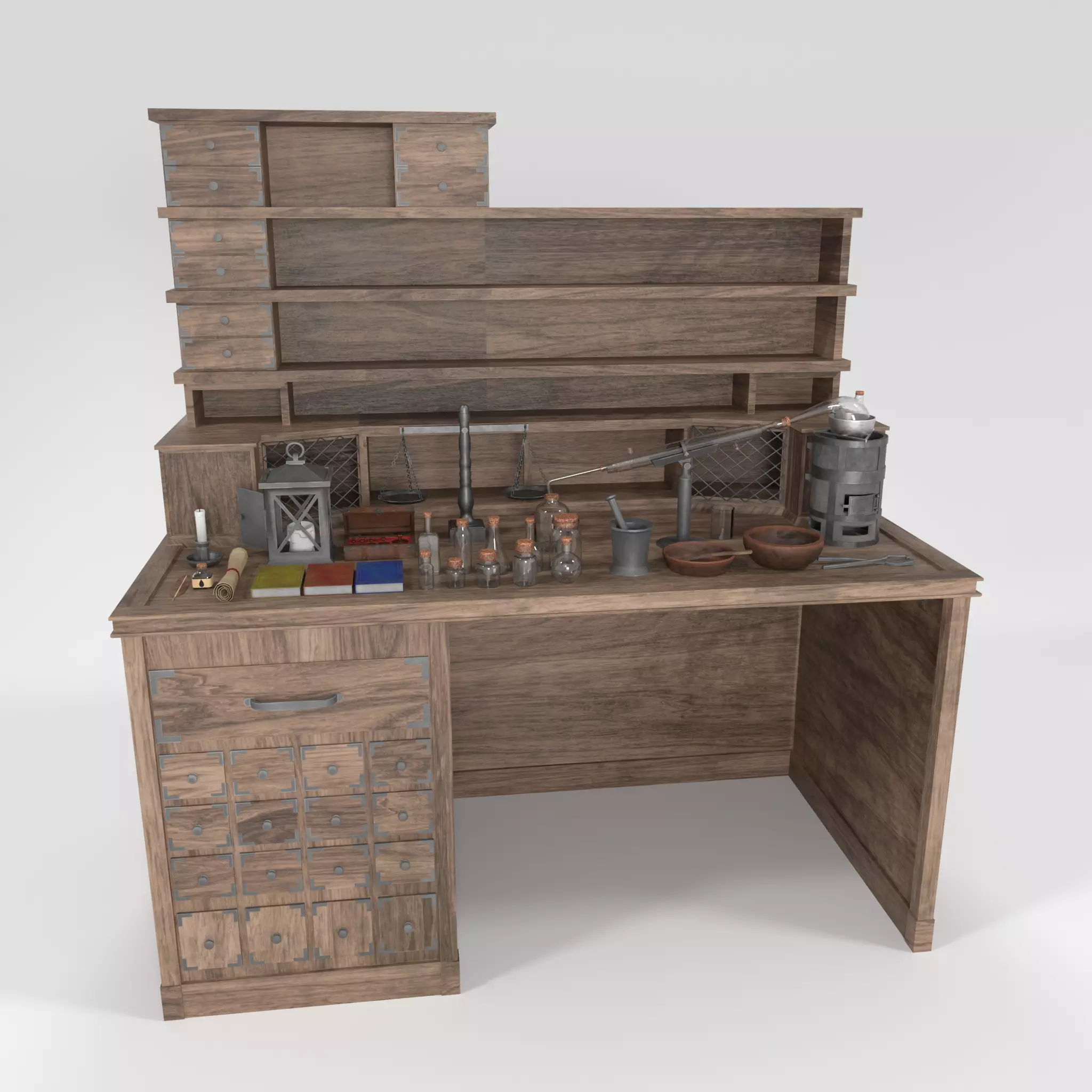 Medieval Alchemist Set Free low-poly 3D model_0