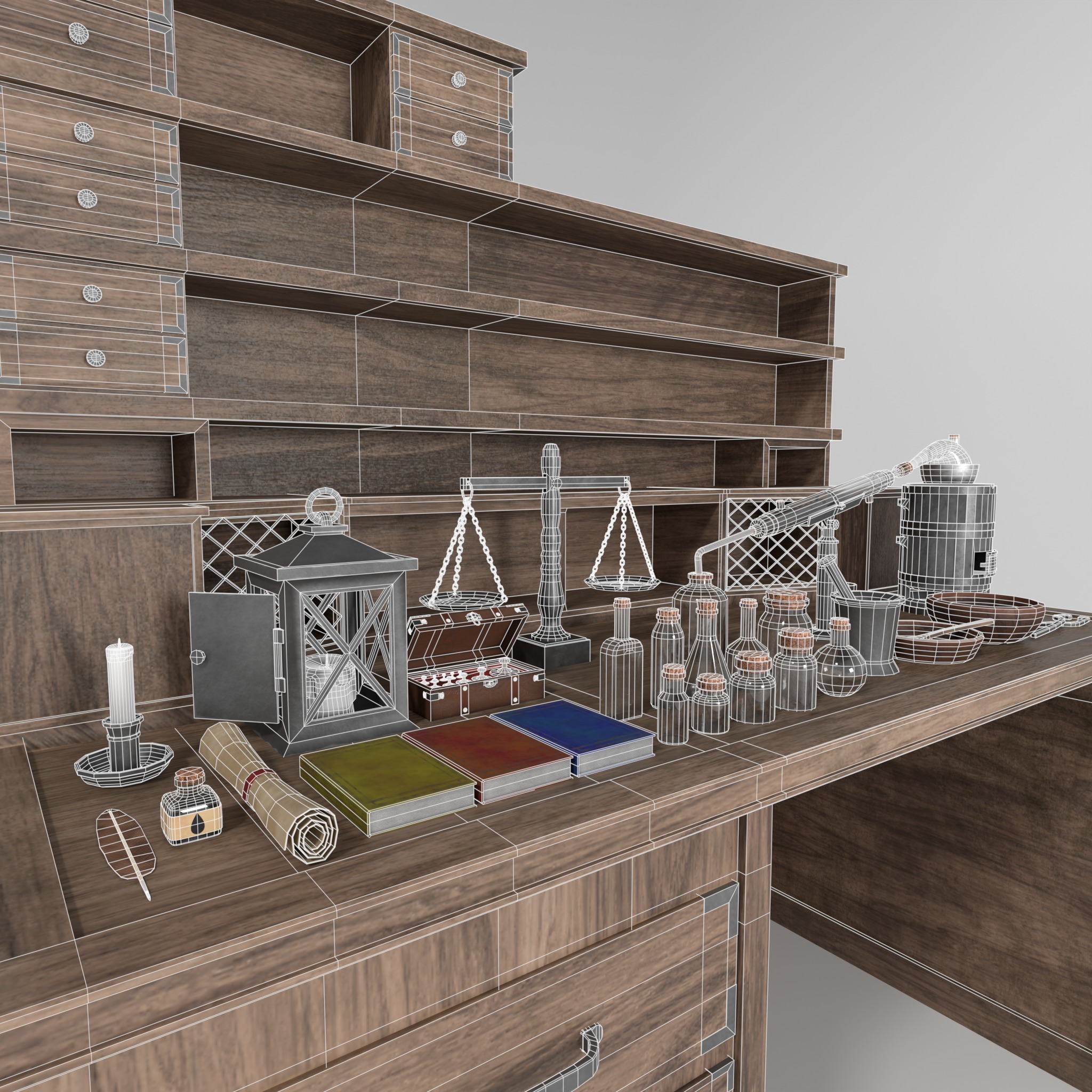 Medieval Alchemist Set Free low-poly 3D model_13