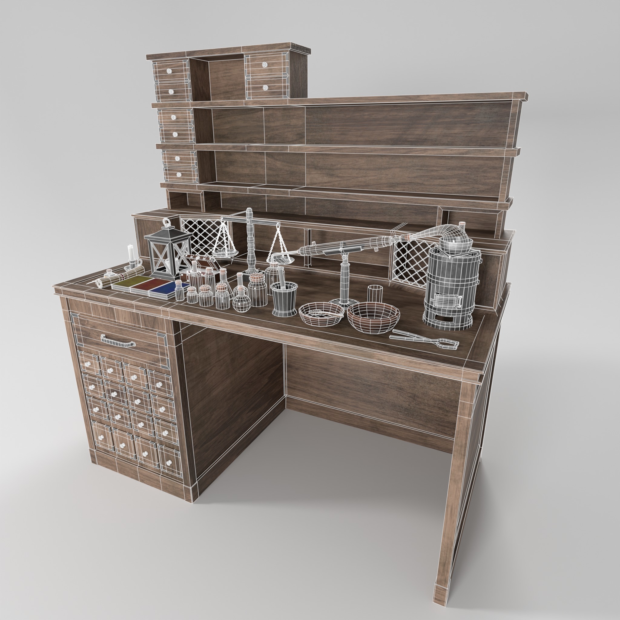 Medieval Alchemist Set Free low-poly 3D model_7