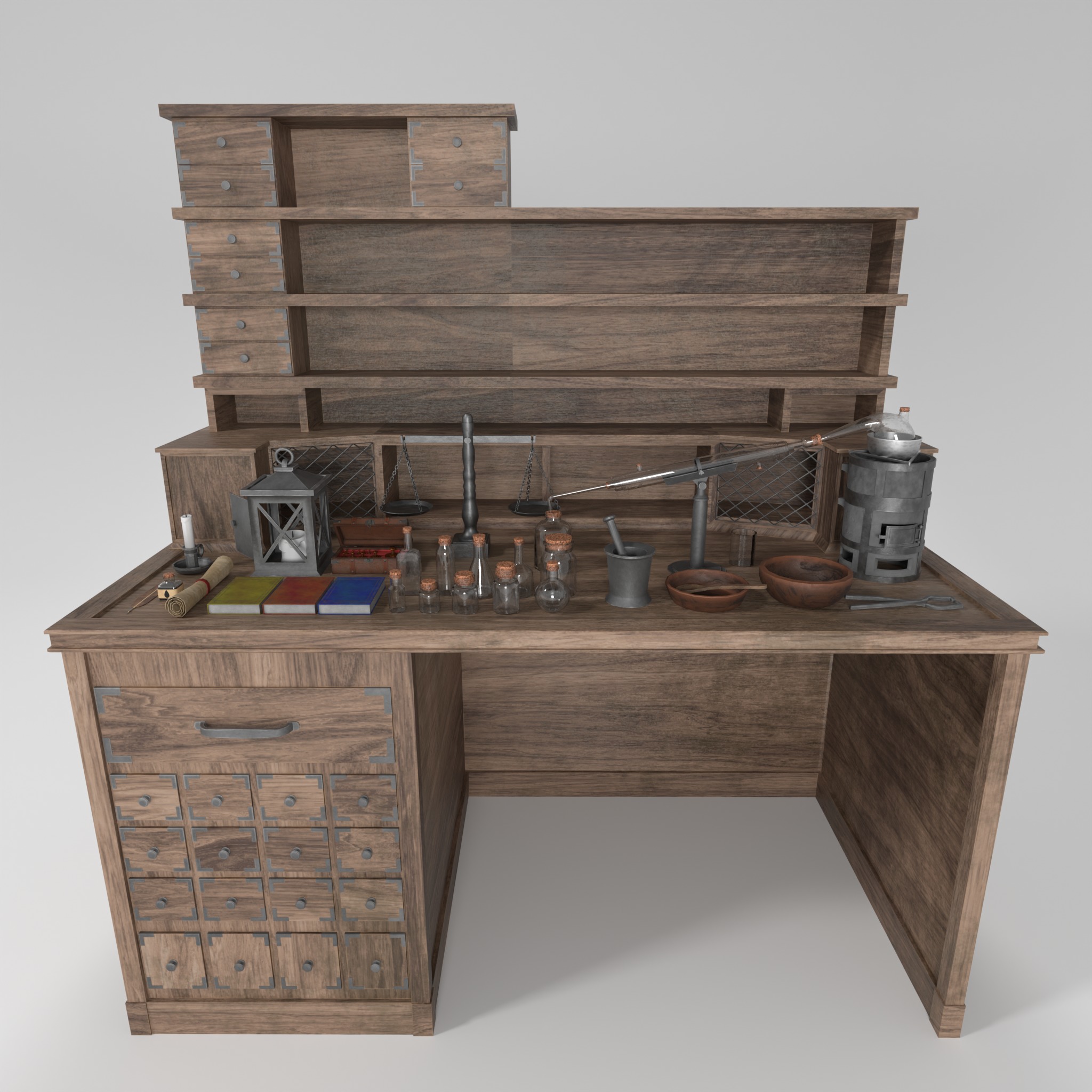 Medieval Alchemist Set Free low-poly 3D model_2