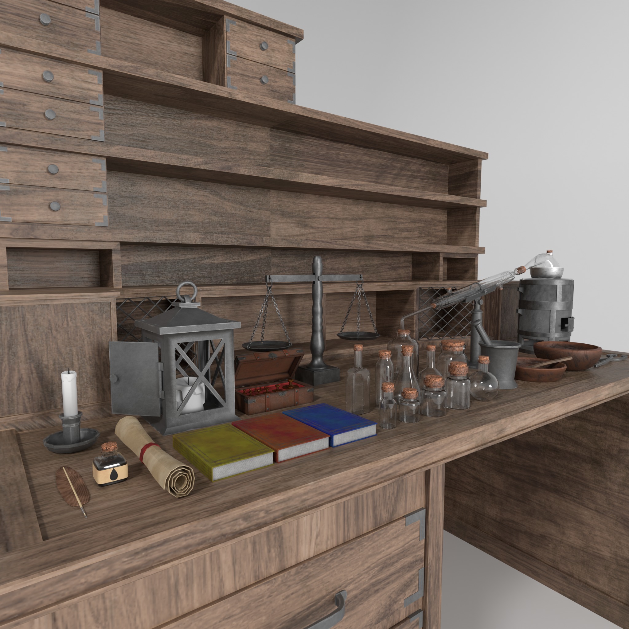 Medieval Alchemist Set Free low-poly 3D model_12