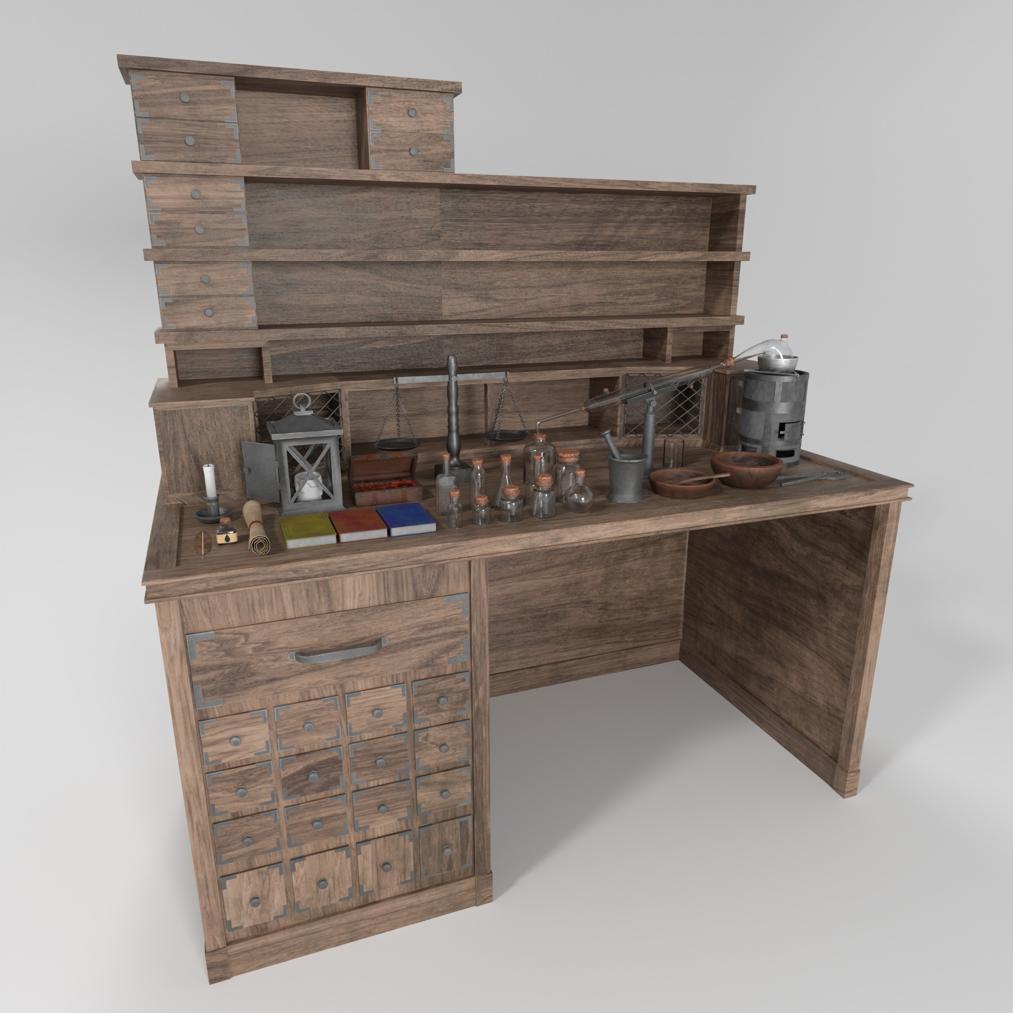 Medieval Alchemist Set Free low-poly 3D model_4