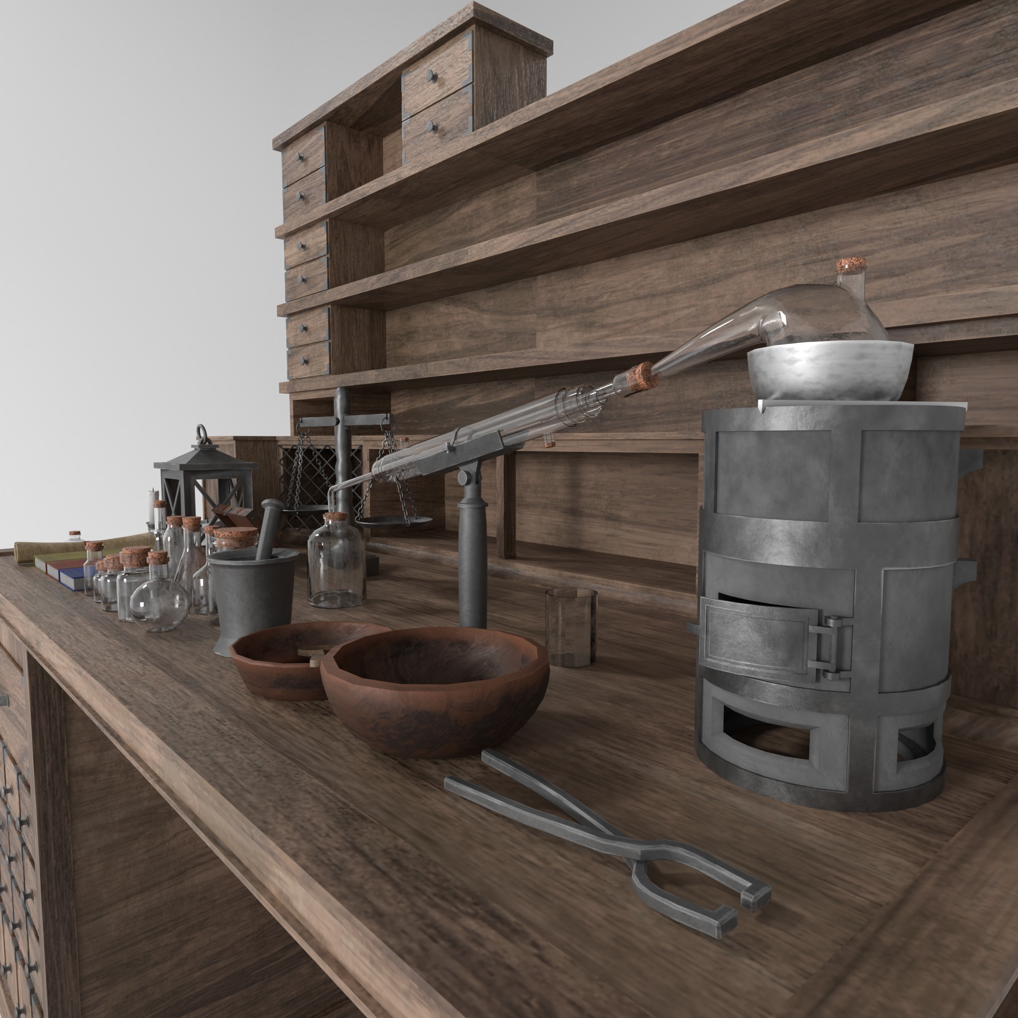 Medieval Alchemist Set Free low-poly 3D model_10
