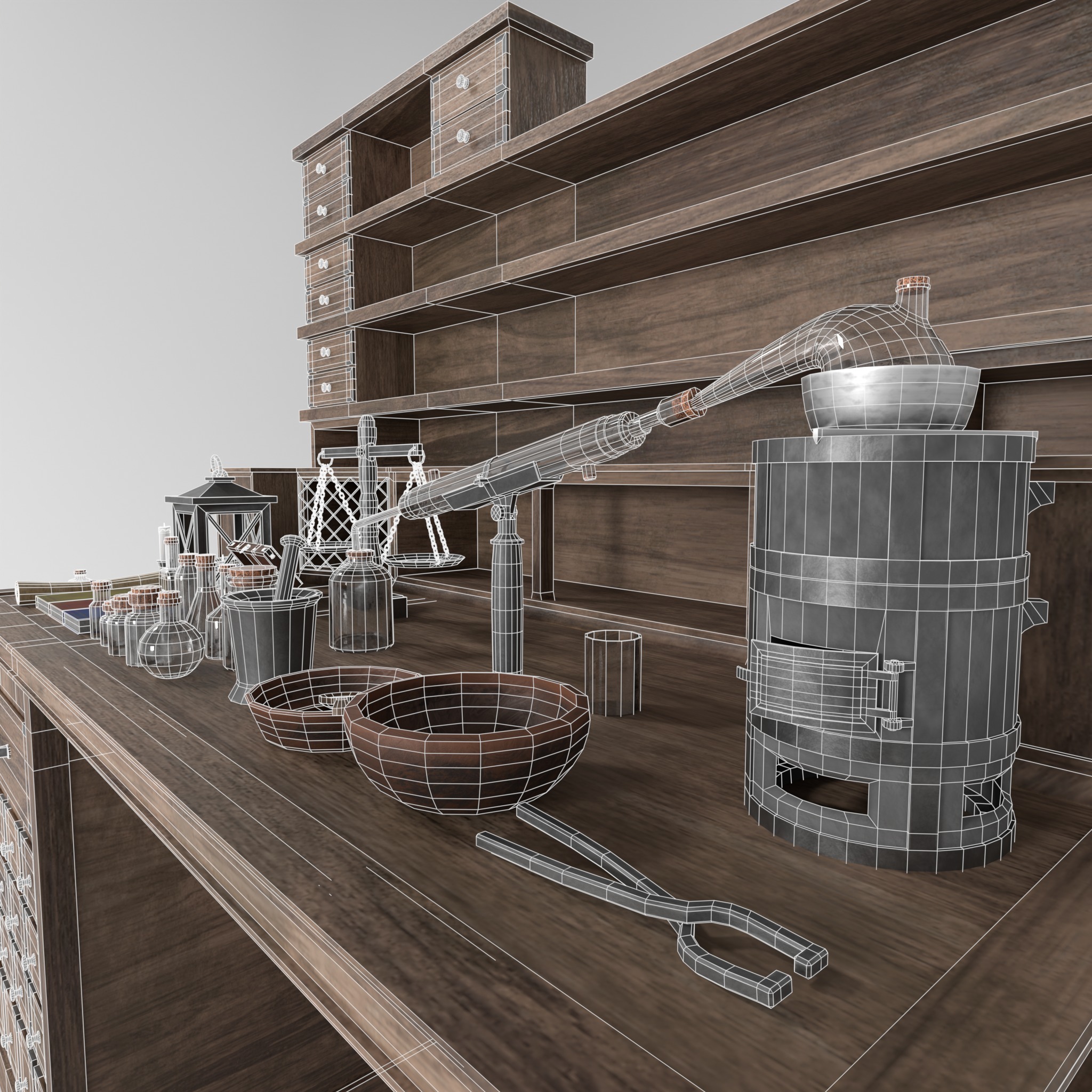 Medieval Alchemist Set Free low-poly 3D model_11