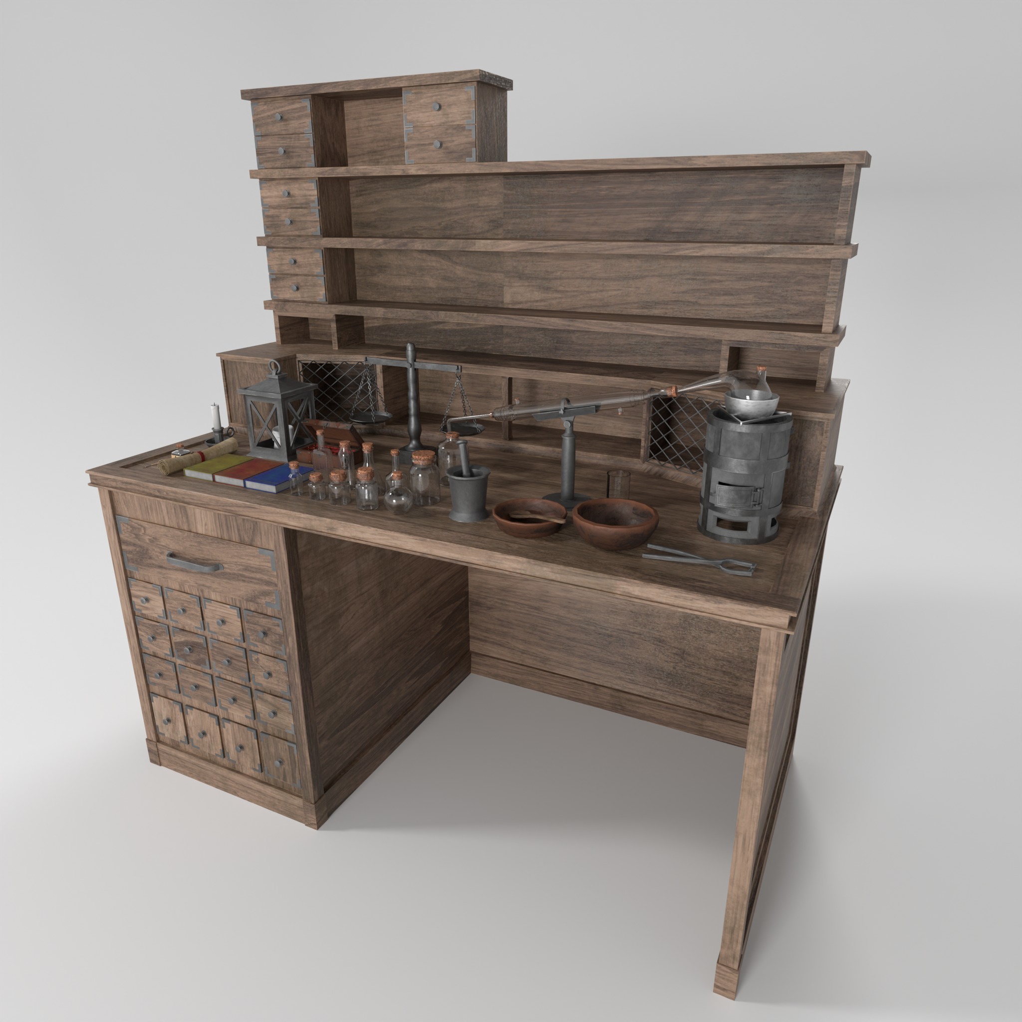 Medieval Alchemist Set Free low-poly 3D model_6