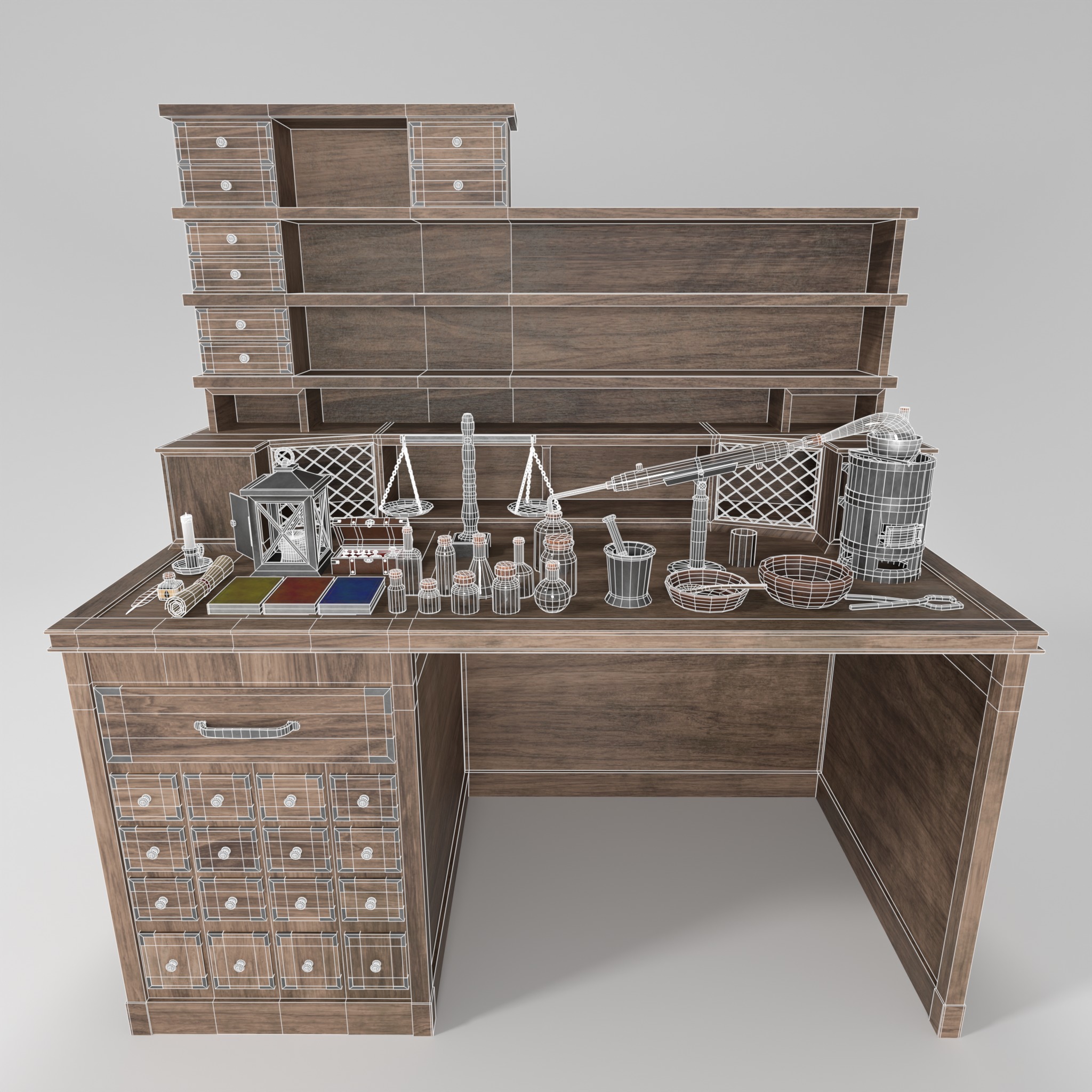 Medieval Alchemist Set Free low-poly 3D model_3