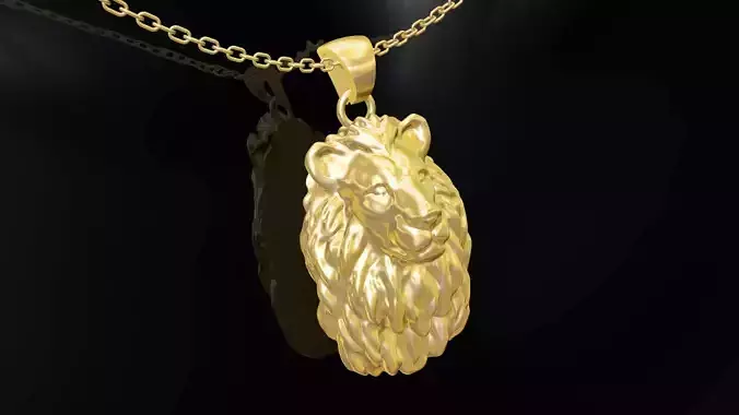 Lion Head Statue Sculpture pendant jewelry gold