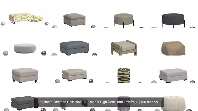 Ultimate Ottoman Collection- 101 model-High Detail and Low Poly  