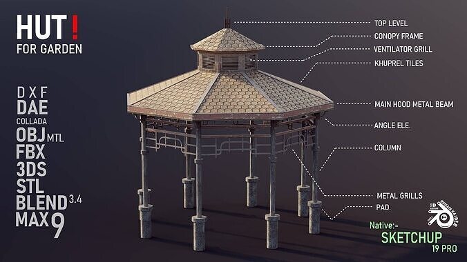 Hut for Garden Low-poly 3D model
