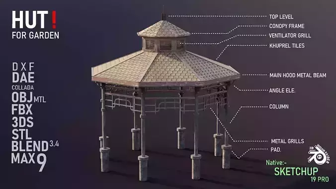 Hut for Garden Low-poly 3D model