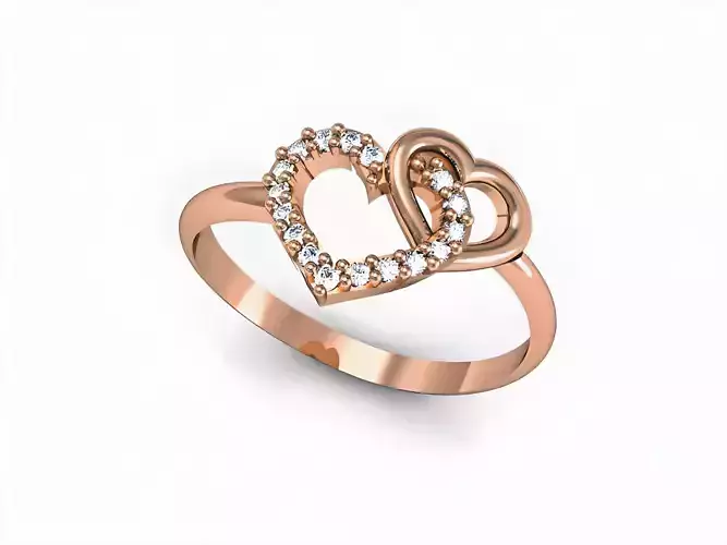 Dual Heart Valentine Diamond Ring 3D print model