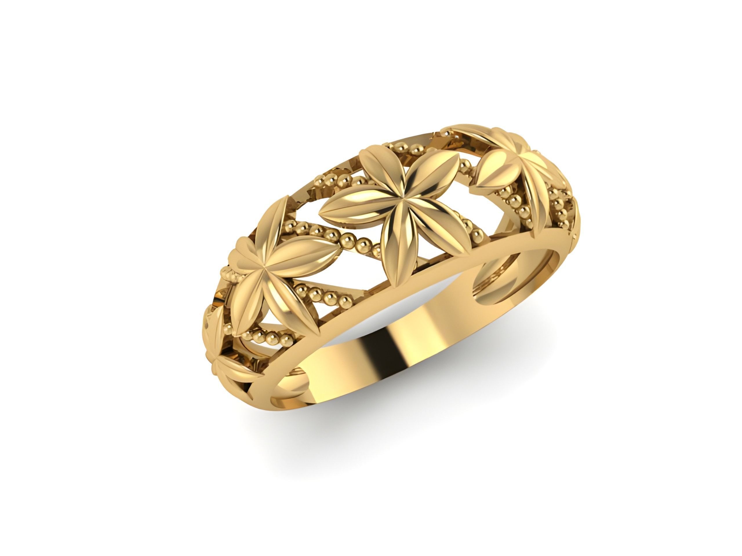 Flower Beads Plain Gold Ring 3D print model_1
