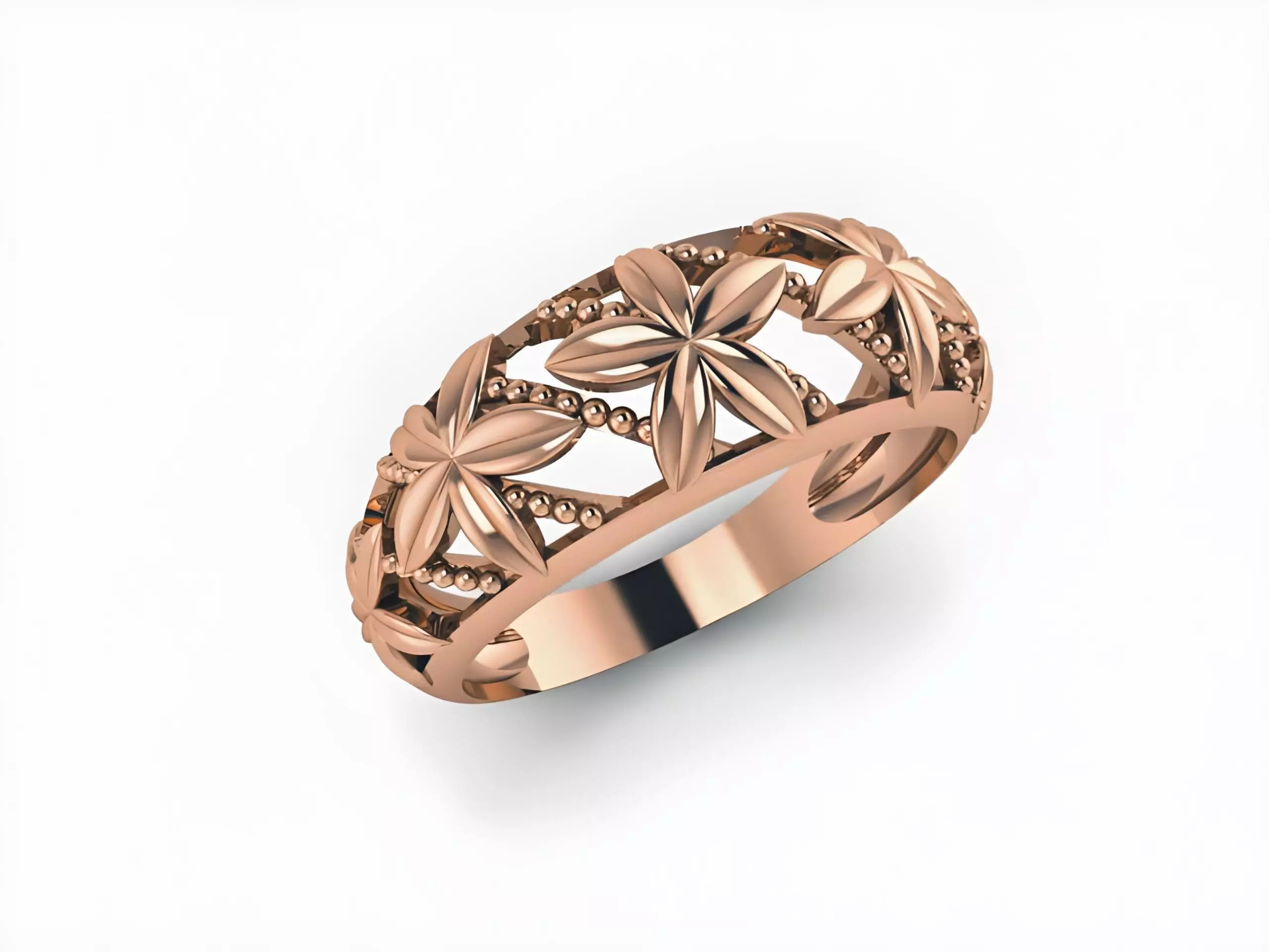 Flower Beads Plain Gold Ring 3D print model_0