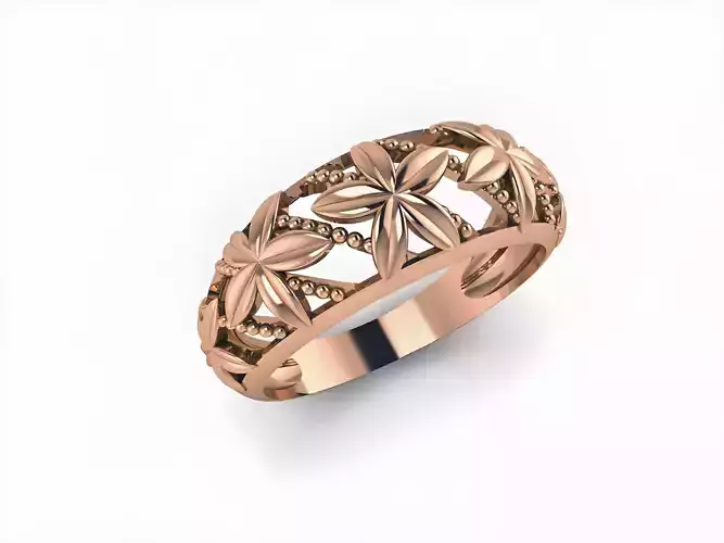 Flower Beads Plain Gold Ring