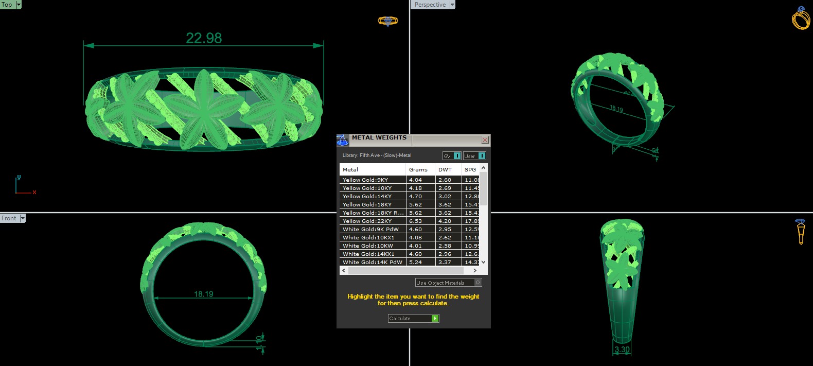 Flower Beads Plain Gold Ring 3D print model_3