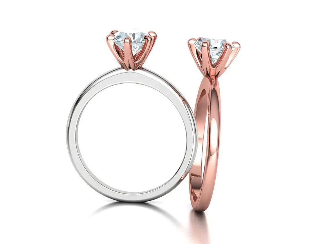 1ct Diamond Solitaire Engagement Ring Two Tone Crown Head design 3D print model