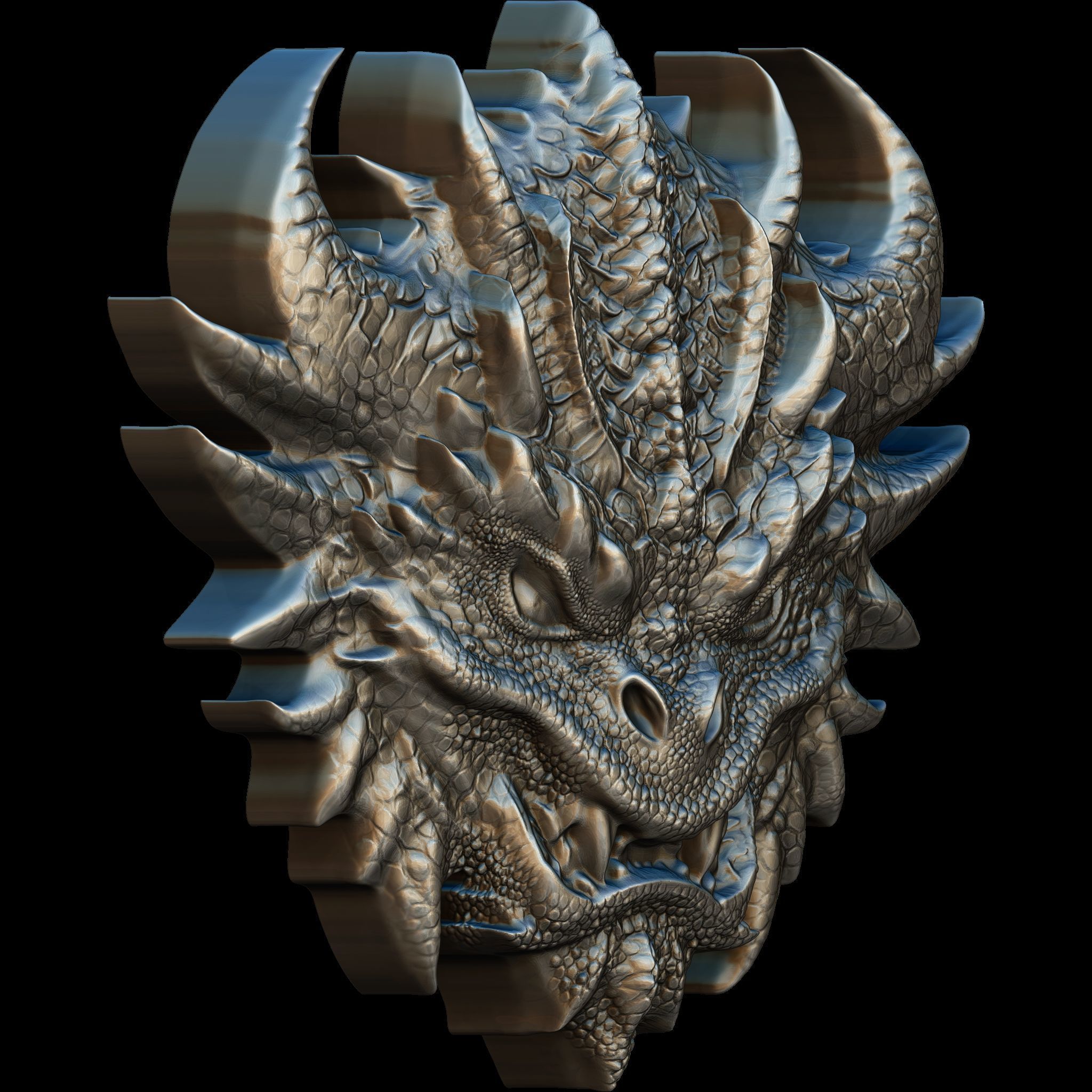 Dragon Head Relief No14 STL file for 3d printing or CNC 3D print model_2