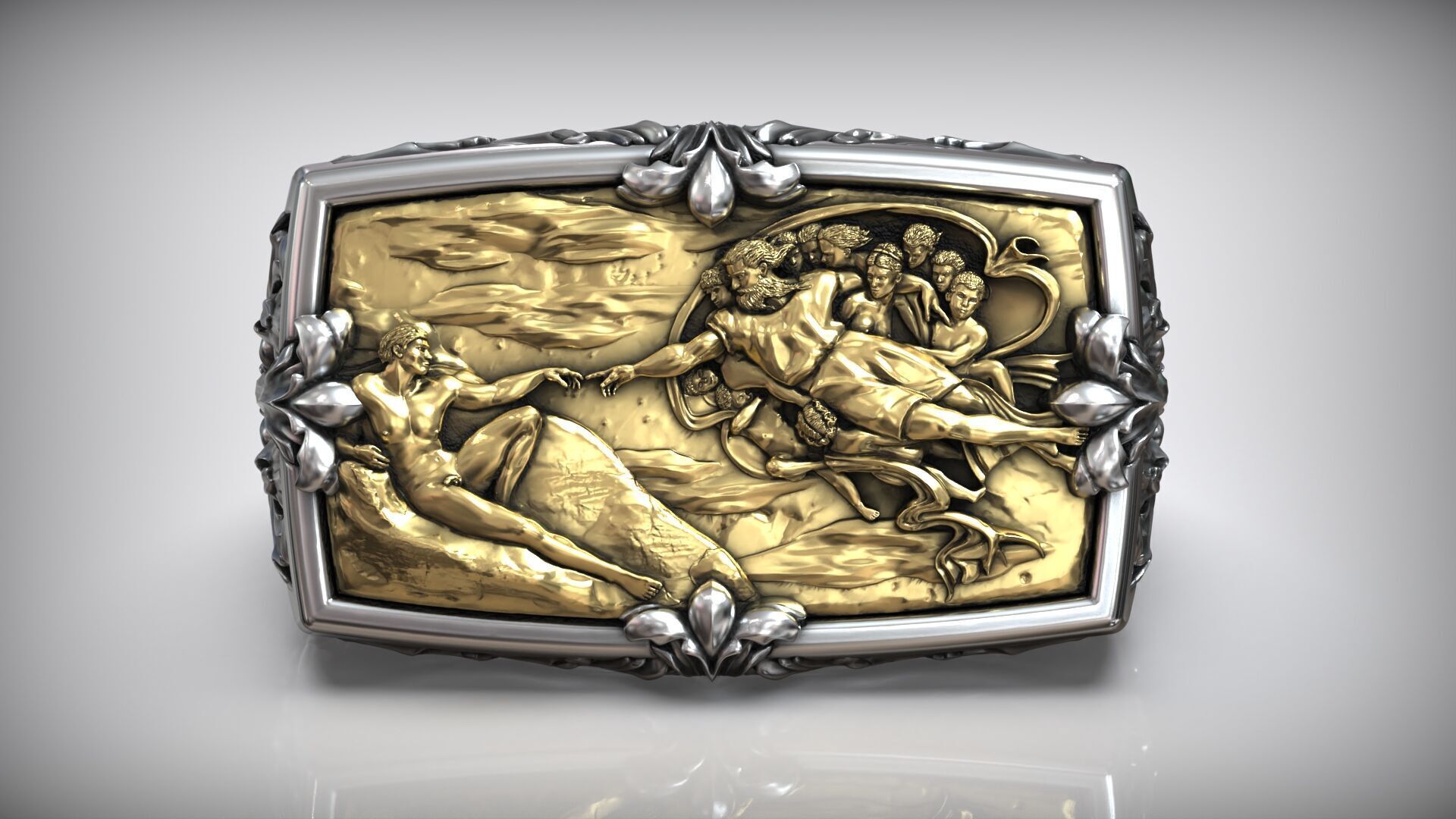 Book of Genesis Creation Of Adam Fresco Sistine Chapel Ring 3D print model_4