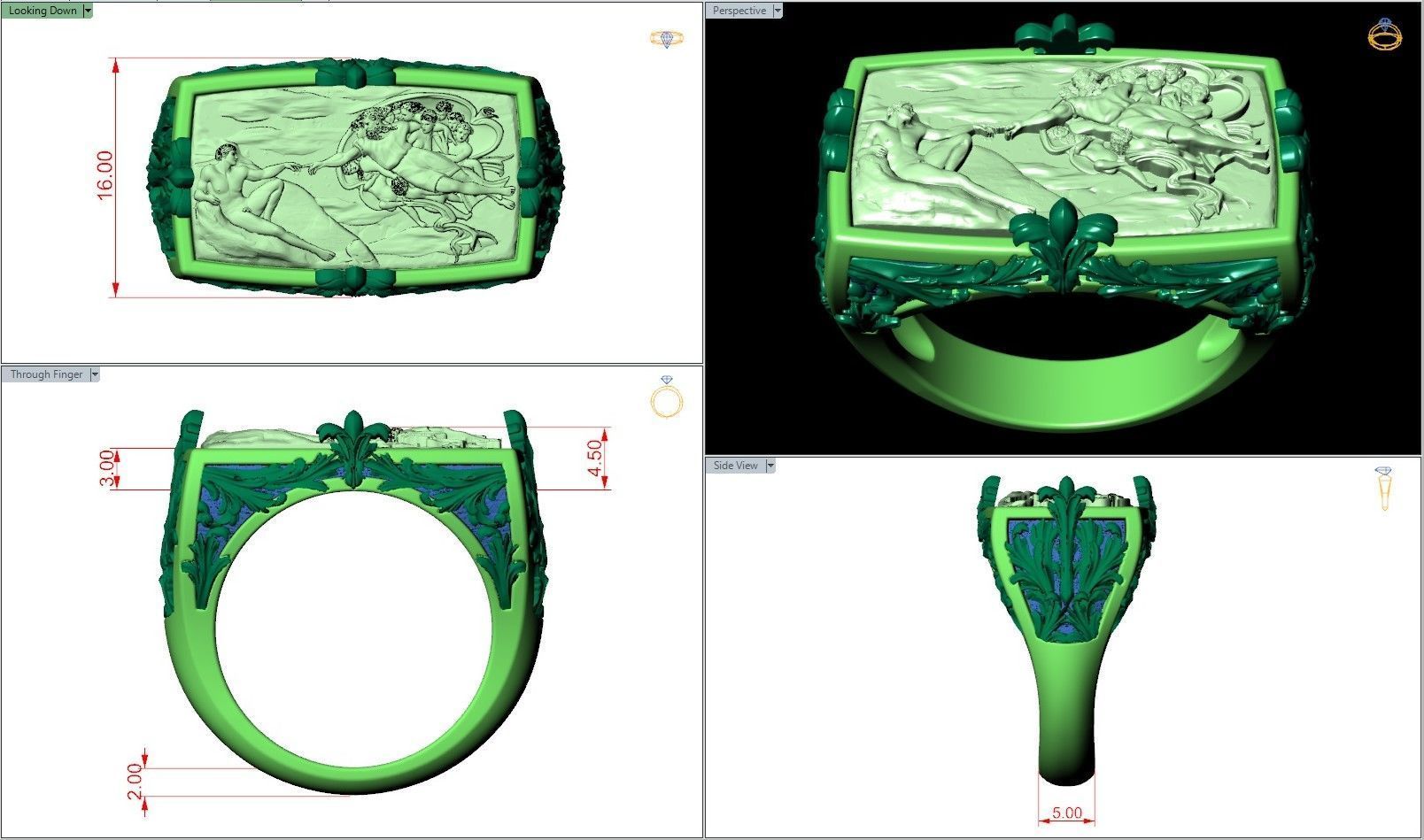 Book of Genesis Creation Of Adam Fresco Sistine Chapel Ring 3D print model_8