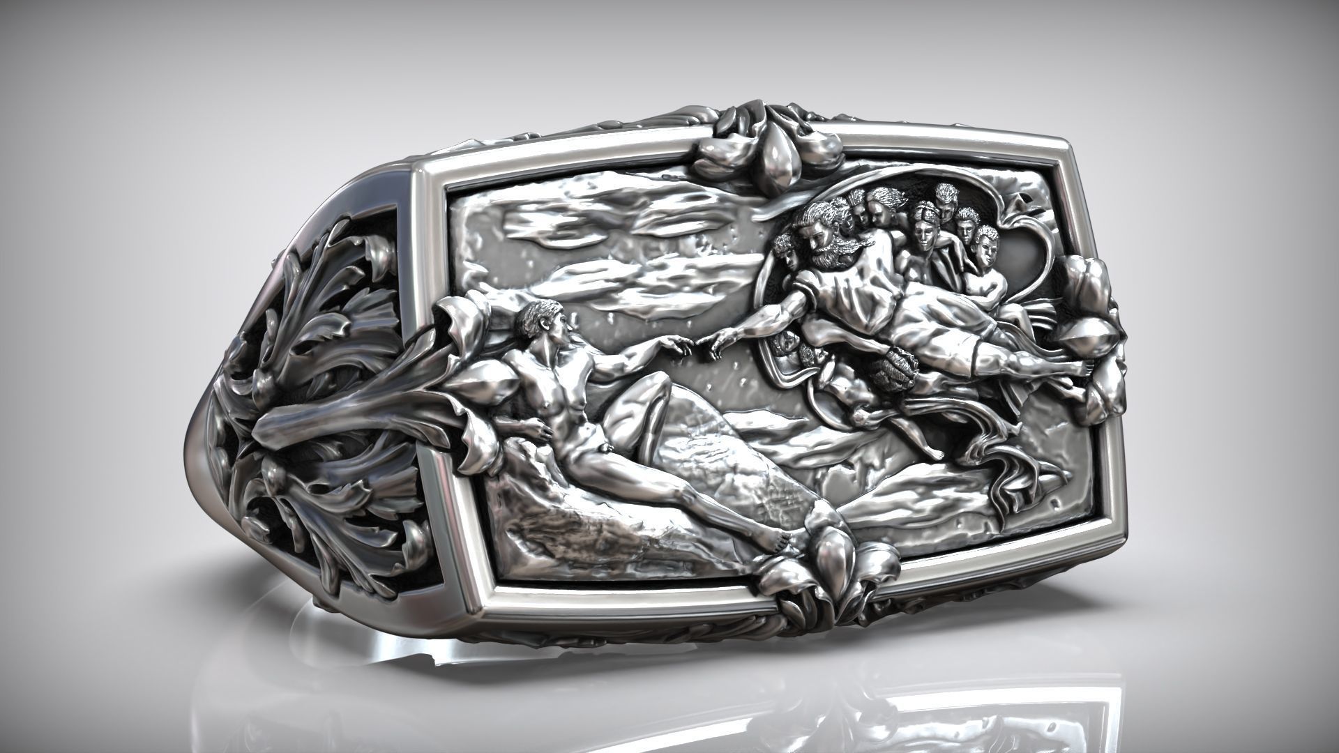 Book of Genesis Creation Of Adam Fresco Sistine Chapel Ring 3D print model_5