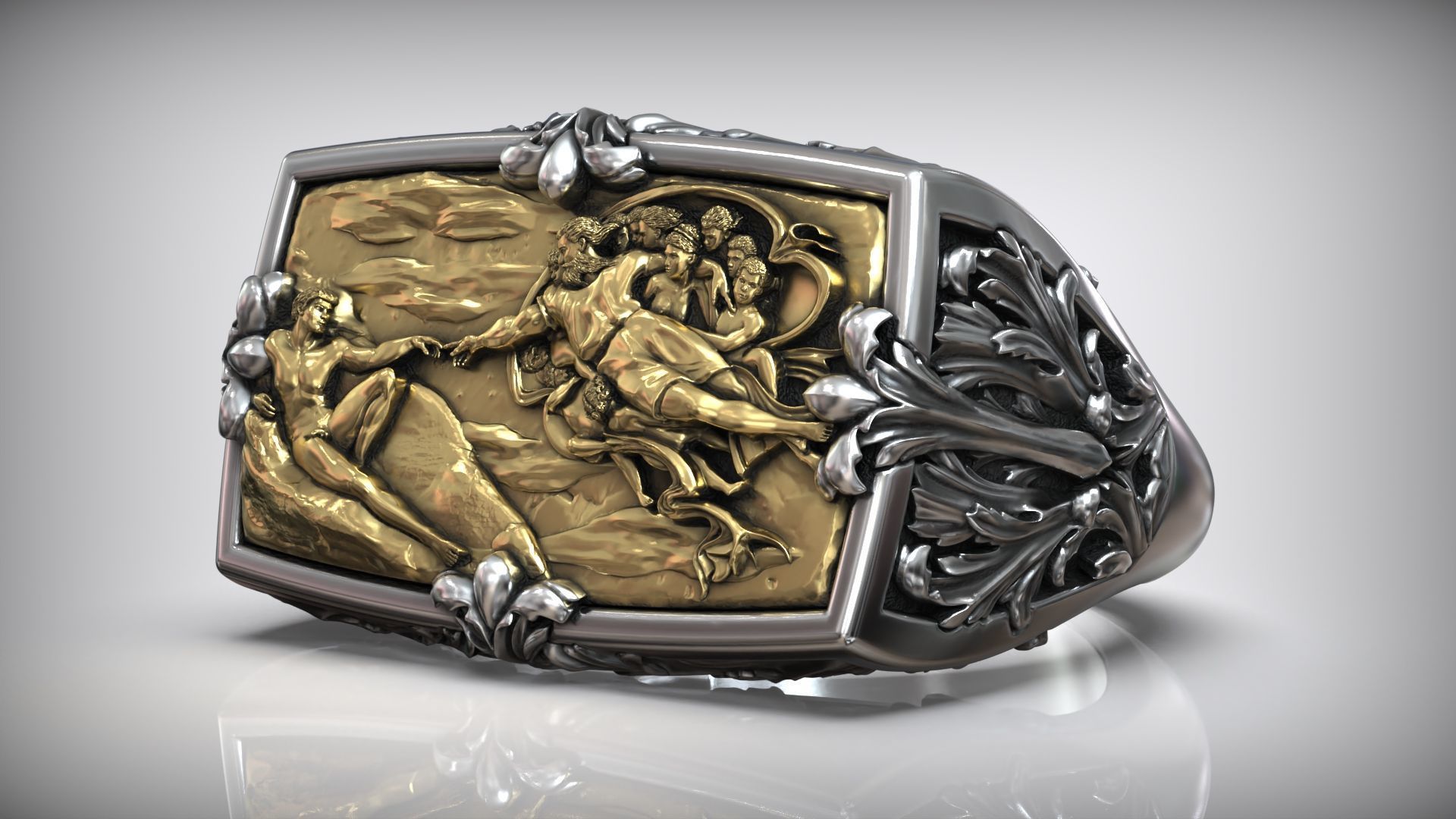 Book of Genesis Creation Of Adam Fresco Sistine Chapel Ring 3D print model_2