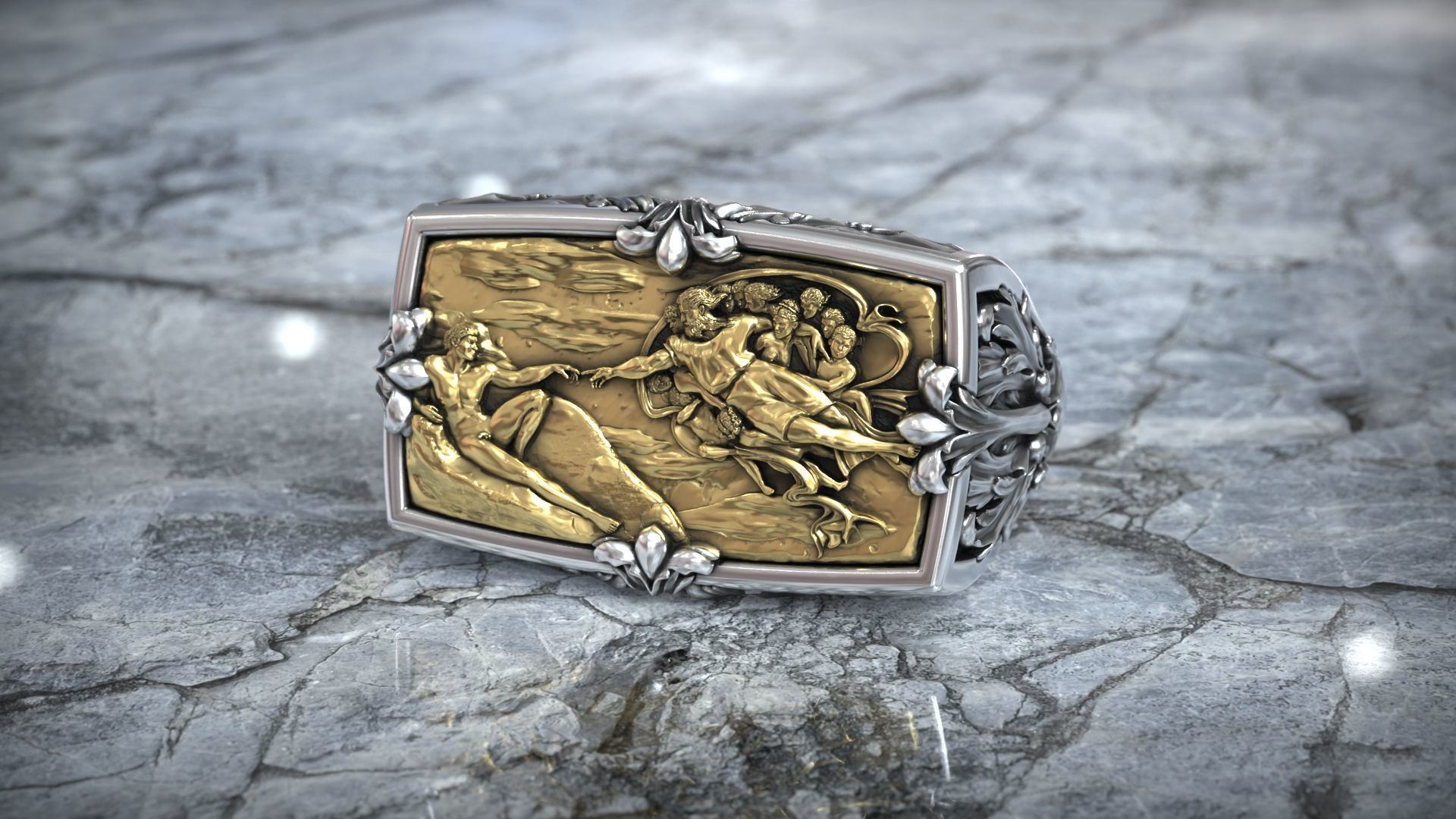 Book of Genesis Creation Of Adam Fresco Sistine Chapel Ring 3D print model_7