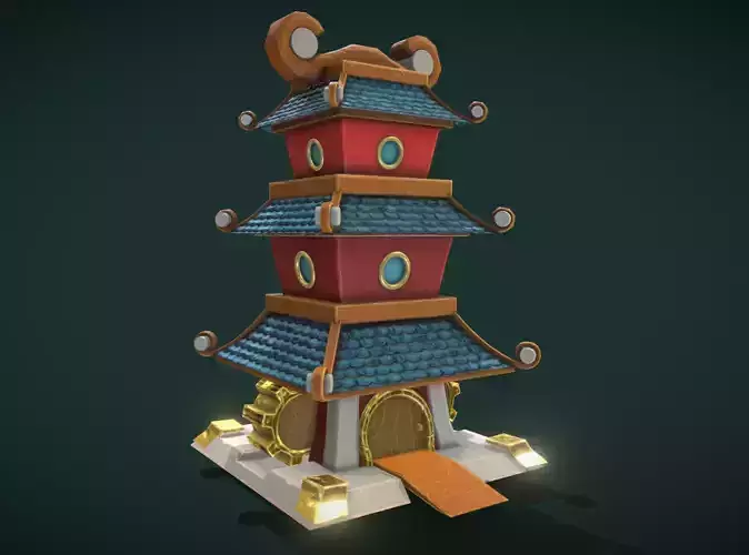 3D Game Asset Designs Asian-Style Castle Low-poly 3D model