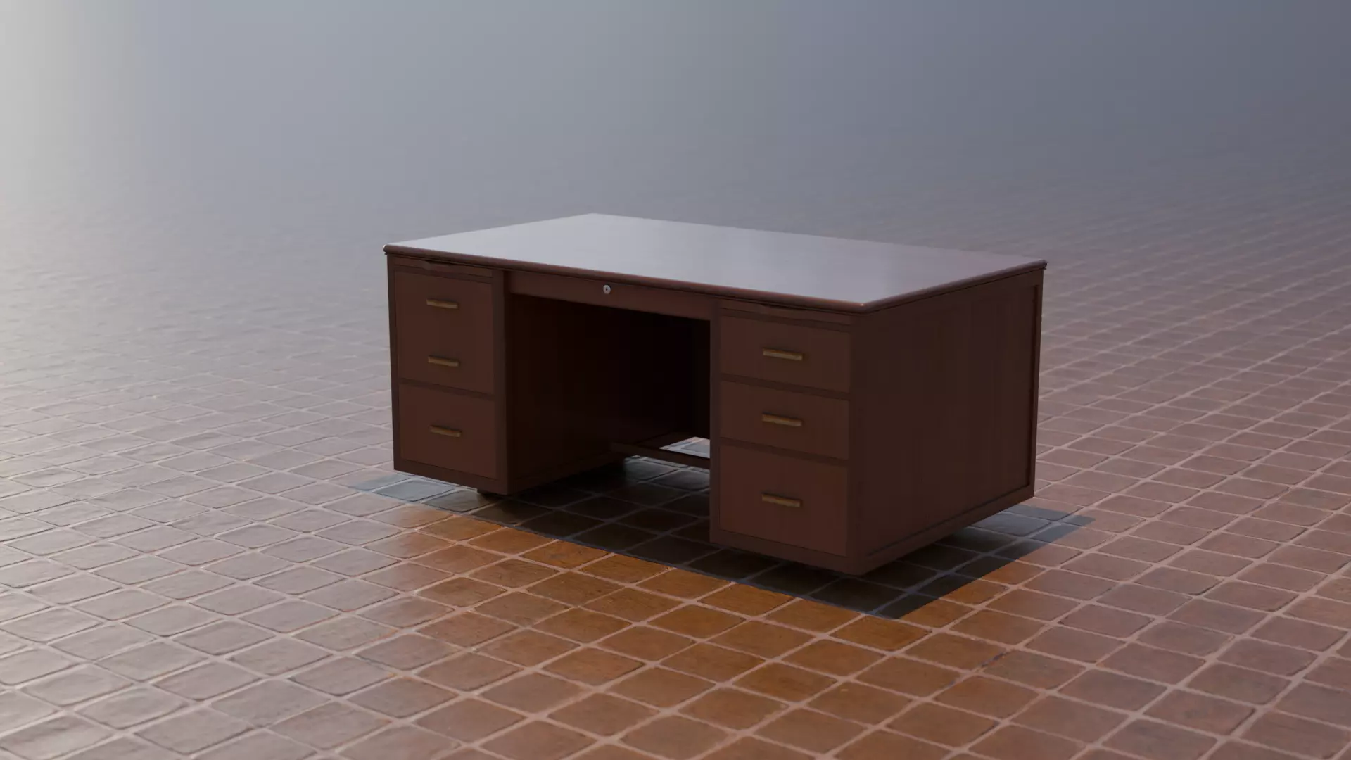 Mid Century Modern Walnut Office Desk 3D model_1