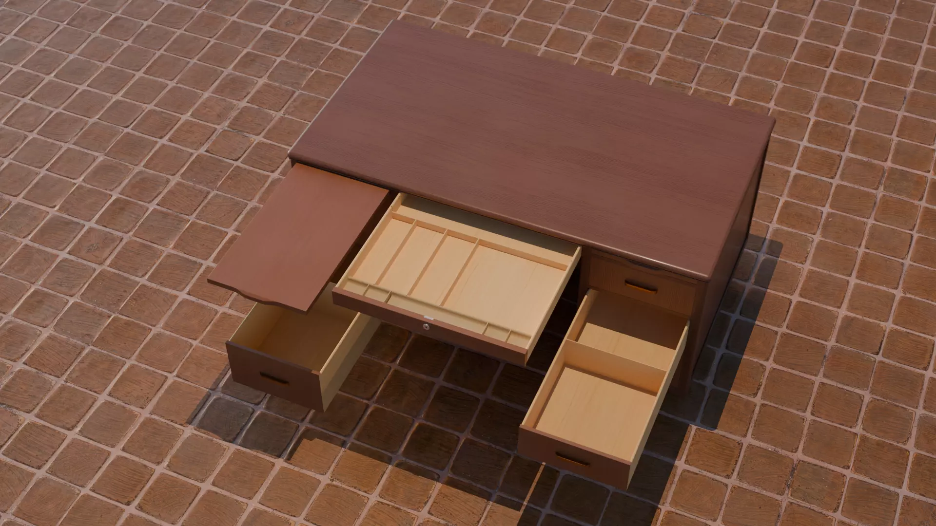 Mid Century Modern Walnut Office Desk 3D model_8