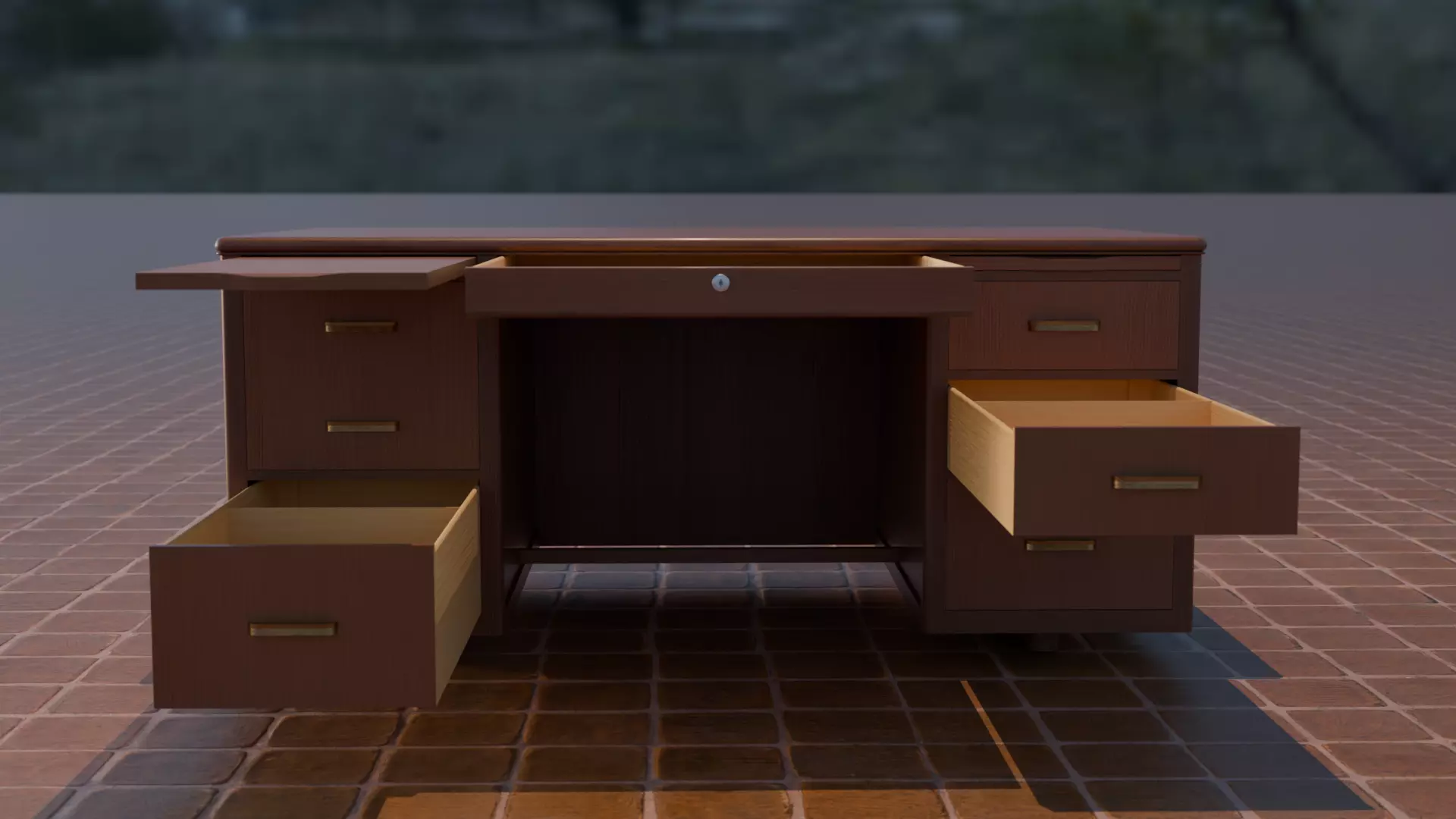 Mid Century Modern Walnut Office Desk 3D model_9