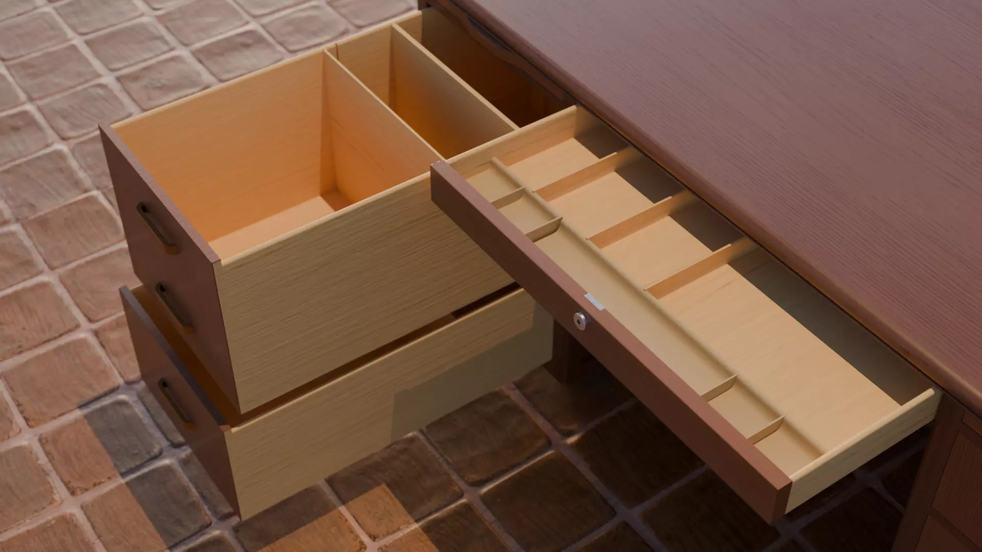 Mid Century Modern Walnut Office Desk 3D model_7