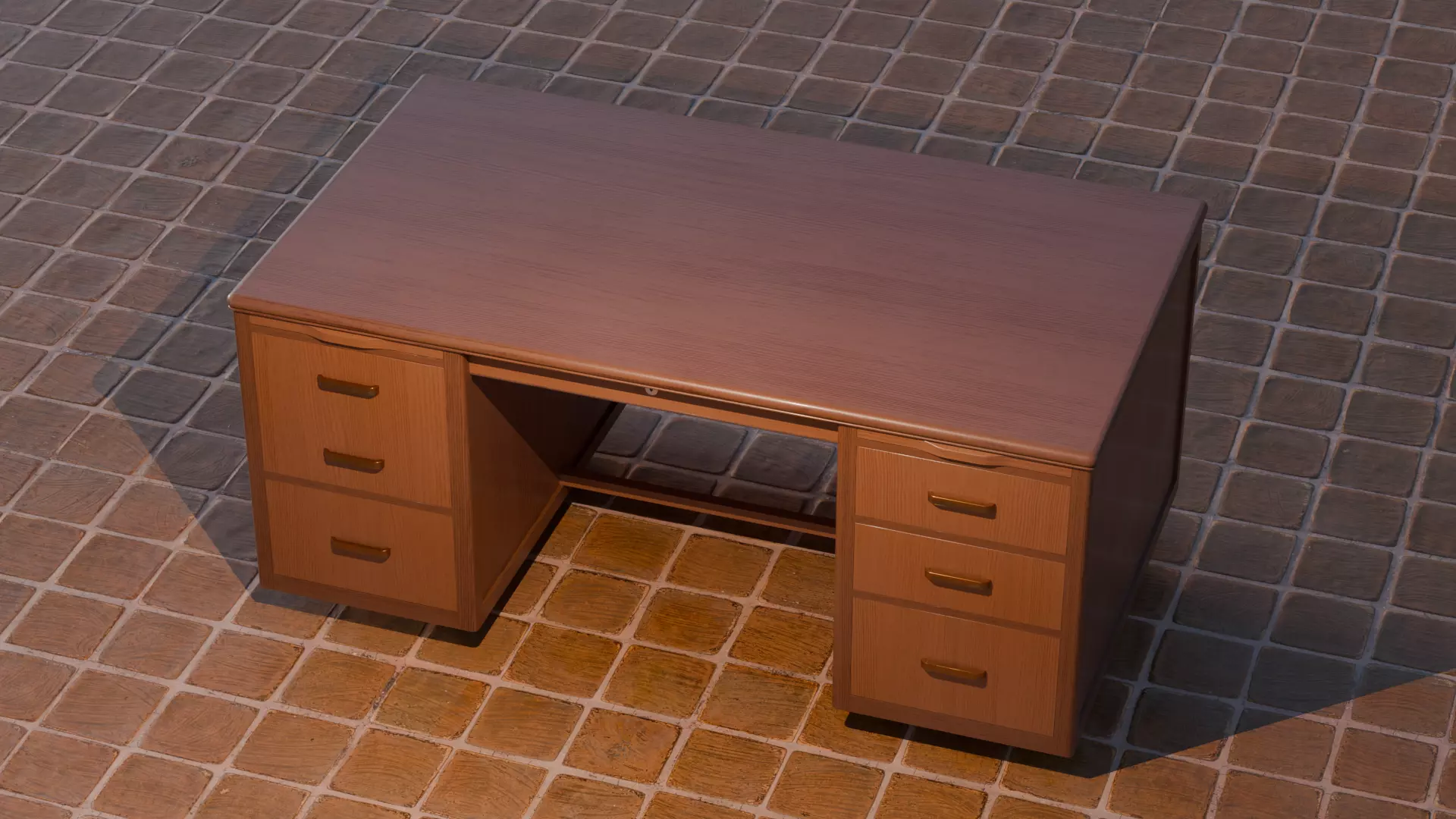 Mid Century Modern Walnut Office Desk 3D model_0