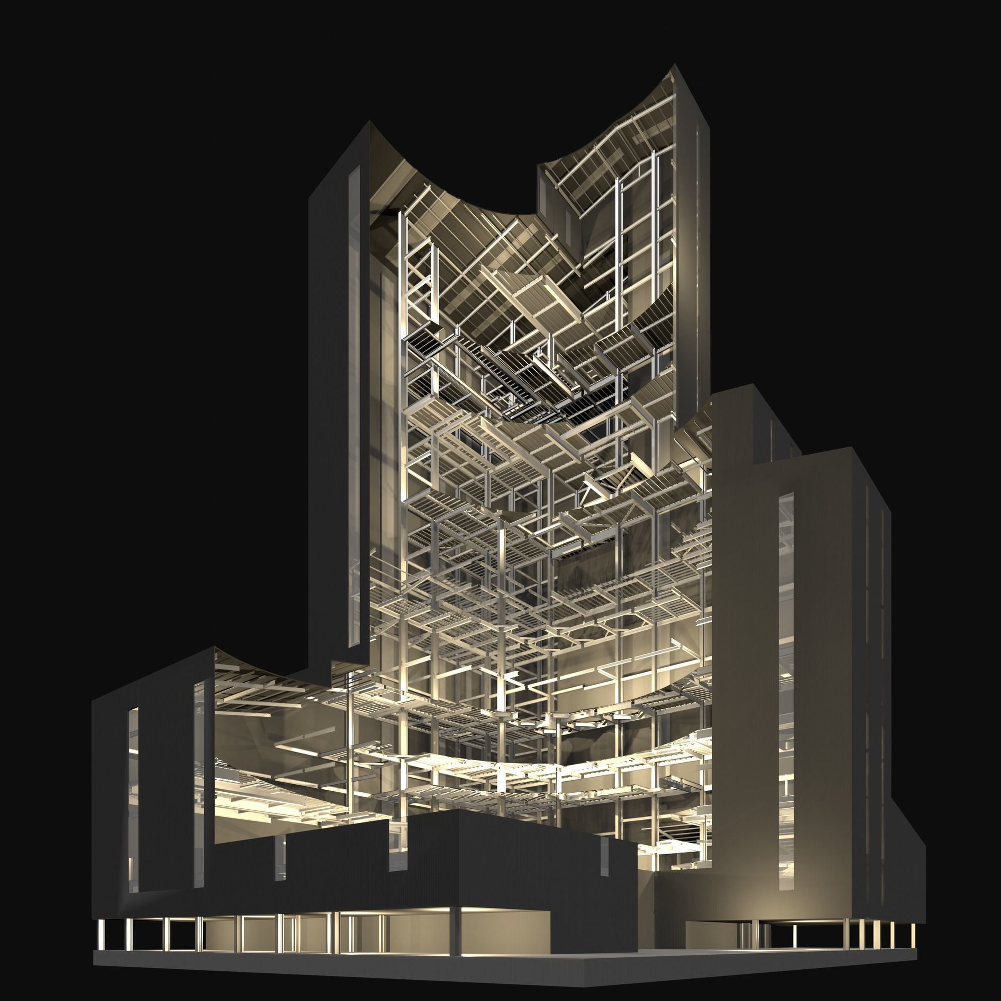 Industrial tower in curvy cutaway section 25i07 3D model_5