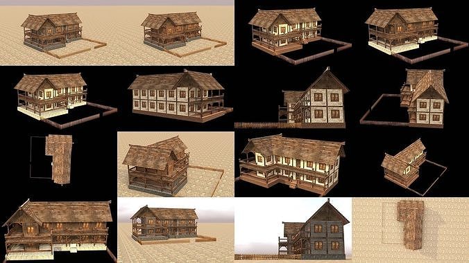 Game-Ready Low Poly Medieval House Bundle Realistic Textures 3D Model Pack 2