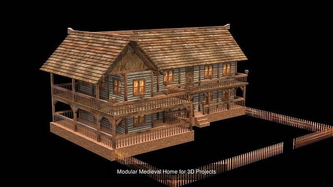Game-Ready Low Poly Medieval House Bundle Realistic Textures 3D Model Pack 6