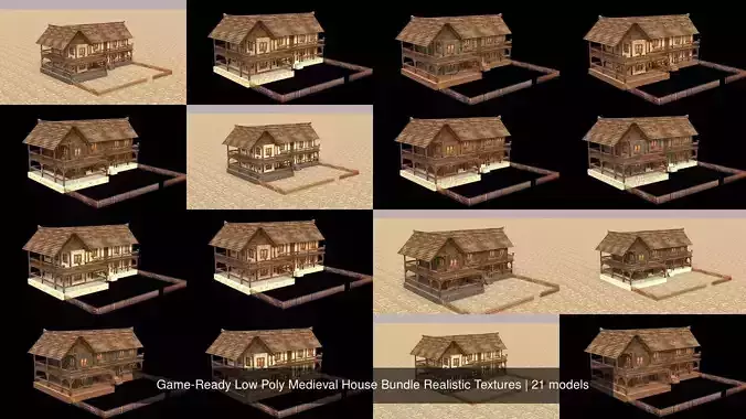 Game-Ready Low Poly Medieval House Bundle Realistic Textures 3D Model Collection
