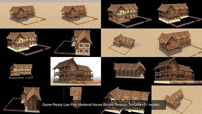 Game-Ready Low Poly Medieval House Bundle Realistic Textures 3D Model Pack 3